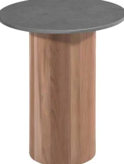 Gescova Couchtisch Viola Ø42cm - Teakholz und gesinterter Stein - Dunkelgrau