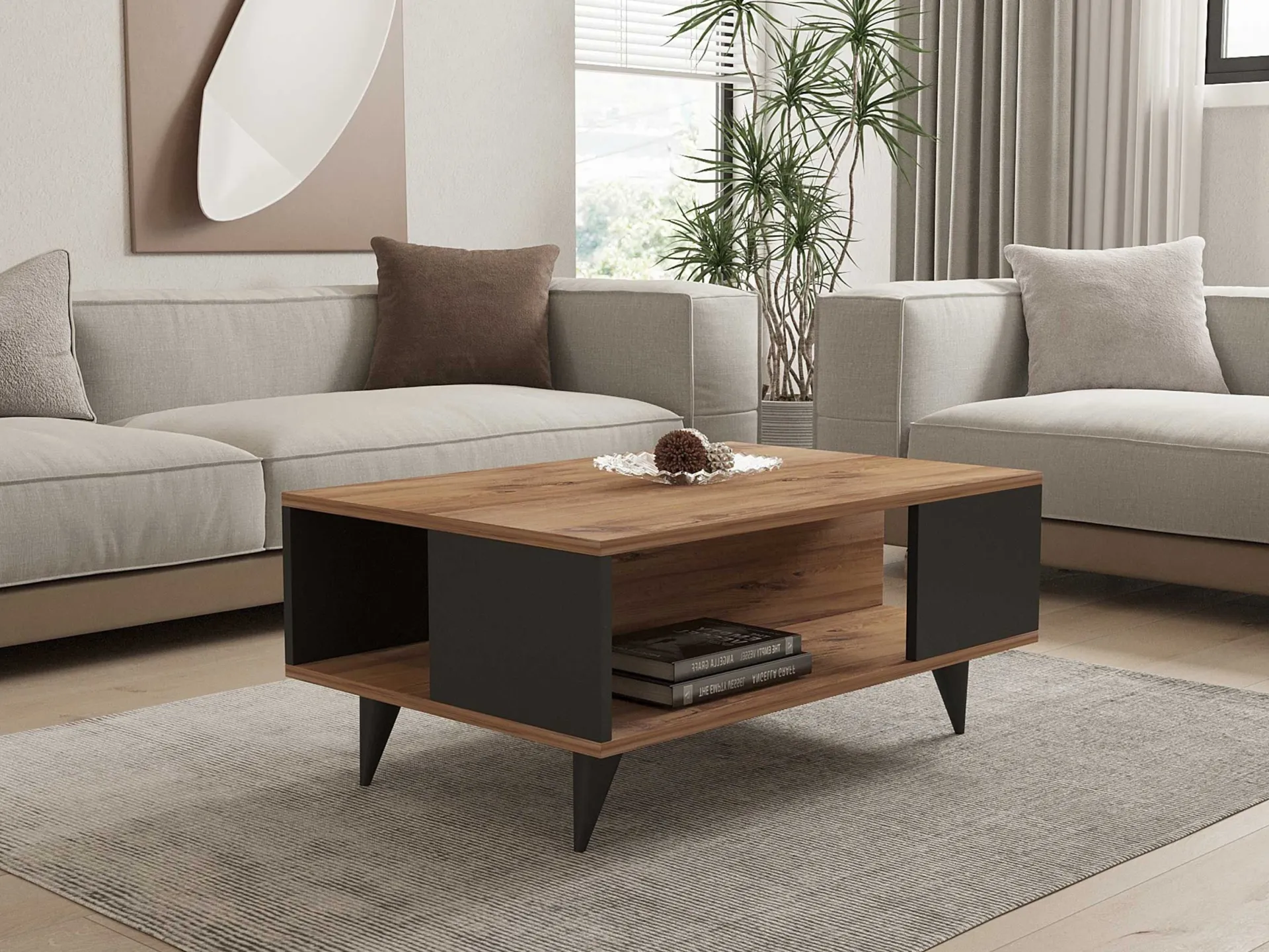 Emob Couchtisch Yuka - 100% MELAMINE - Nussbaum - 90 x 39,5 x 60 cm