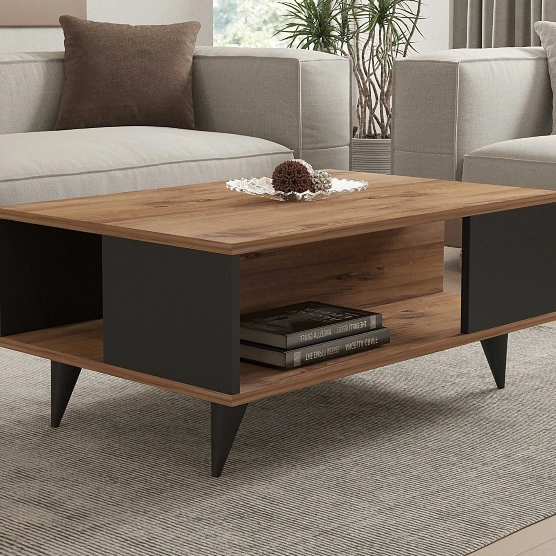 Emob Couchtisch Yuka - 100% MELAMINE - Nussbaum - 90 x 39,5 x 60 cm