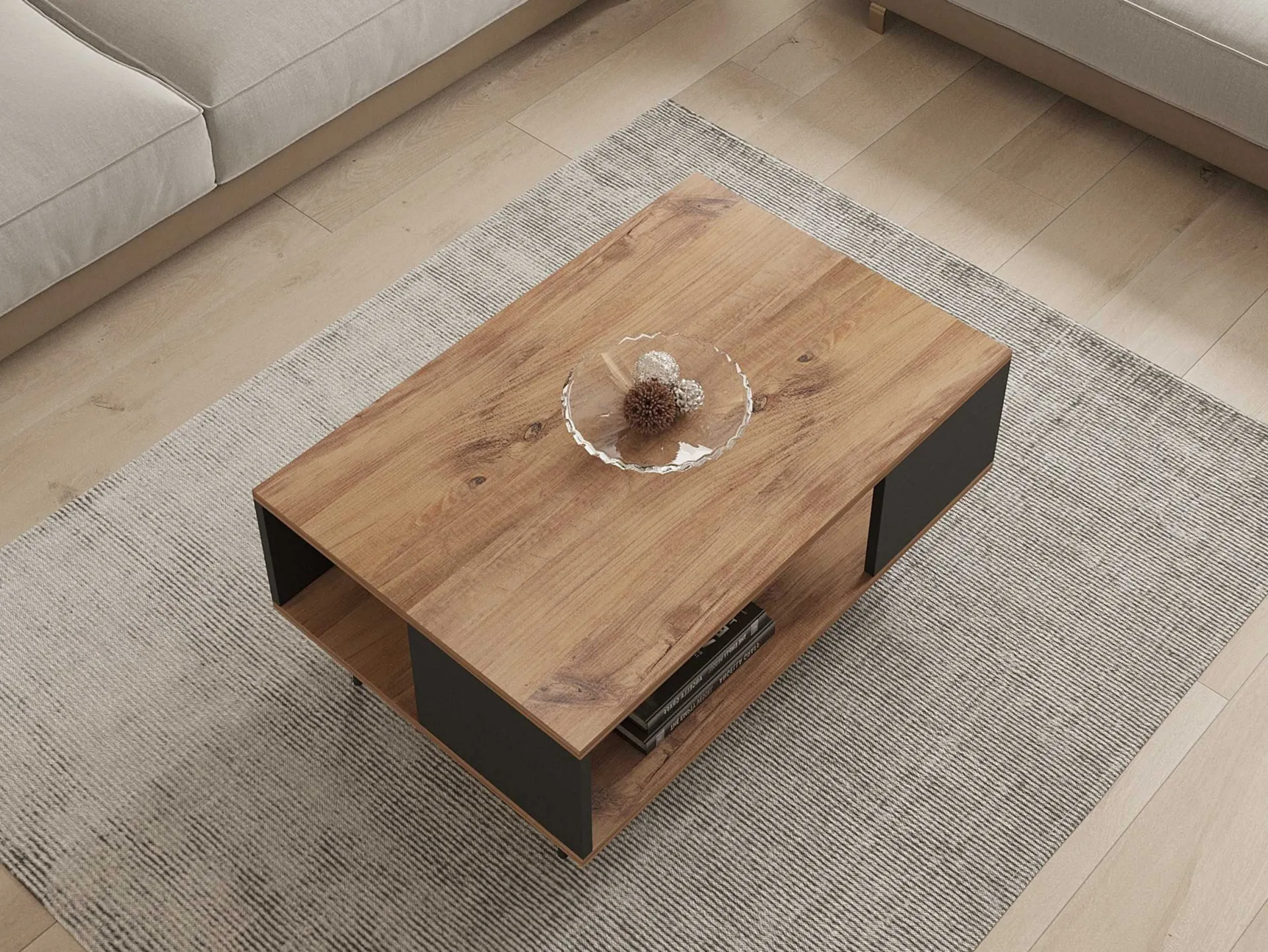 Emob Couchtisch Yuka - 100% MELAMINE - Nussbaum - 90 x 39,5 x 60 cm