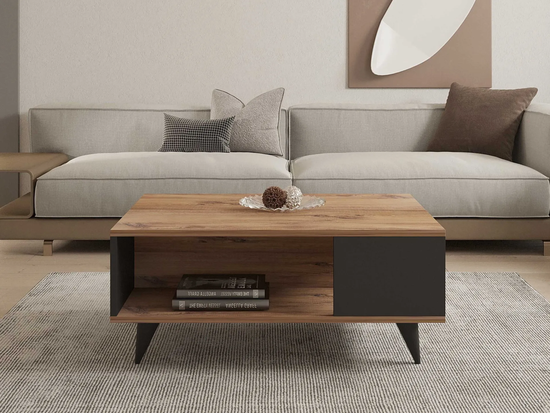 Emob Couchtisch Yuka - 100% MELAMINE - Nussbaum - 90 x 39,5 x 60 cm
