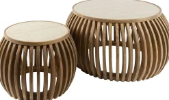 Emob Curve Nuovo Travertin Couchtisch-Set - Massivholz Mango