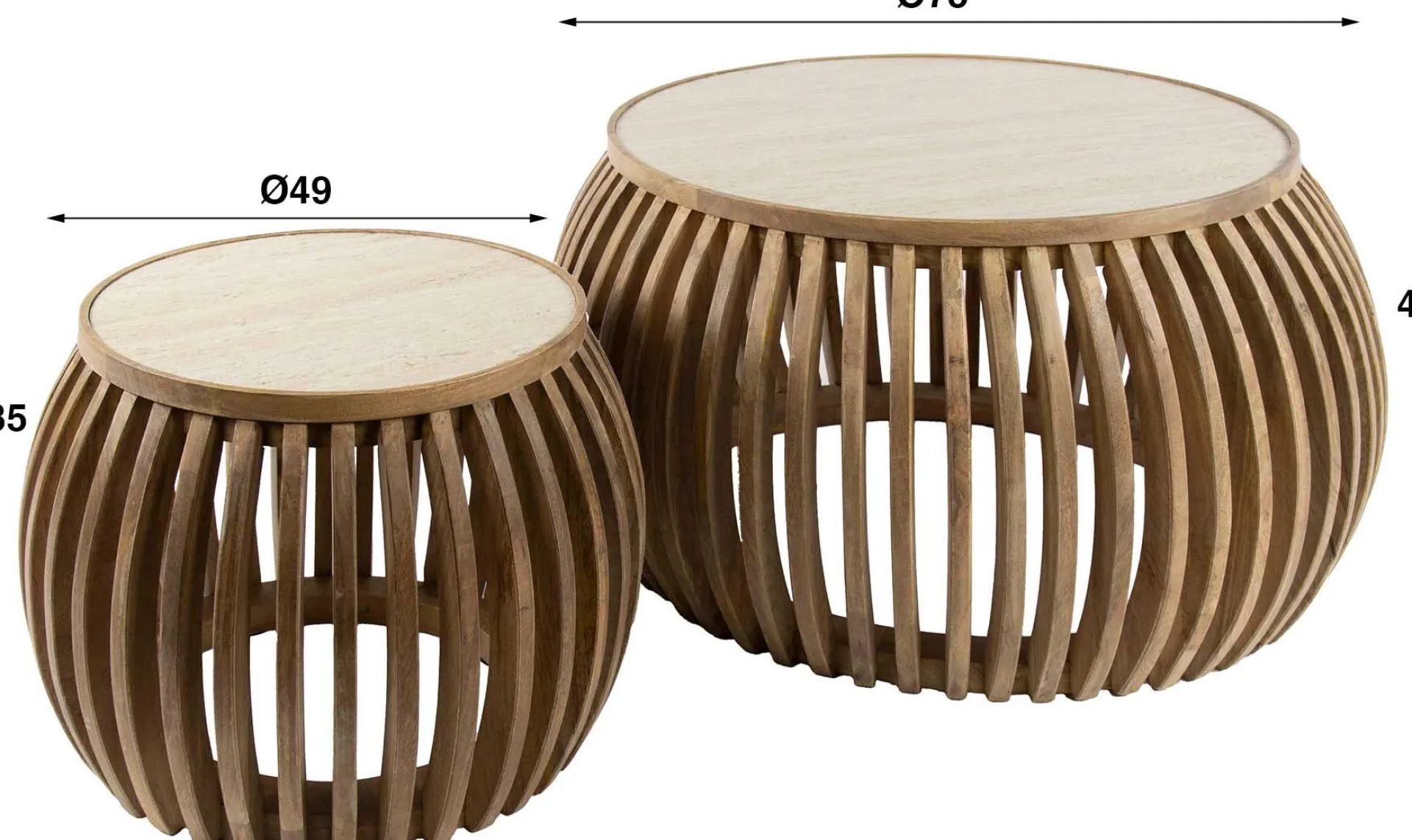Emob Curve Nuovo Travertin Couchtisch-Set - Massivholz Mango