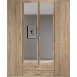 Daniela 160cm Kleiderschrank mit 4 Türen 2 Schubladen und Spiegel - Eiche