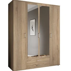 Daniela 160cm Kleiderschrank mit 4 Türen 2 Schubladen und Spiegel - Eiche
