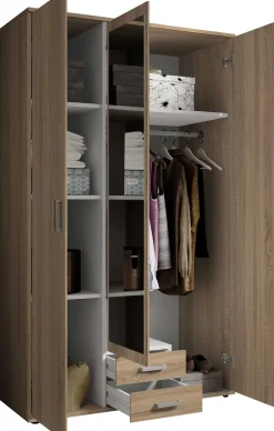 Daniela 120cm Kleiderschrank mit 3 Türen 2 Schubladen und Spiegel - Eiche