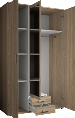 Daniela 120cm Kleiderschrank mit 3 Türen 2 Schubladen und Spiegel - Eiche