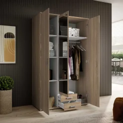 Daniela 120cm Kleiderschrank mit 3 Türen 2 Schubladen und Spiegel - Eiche