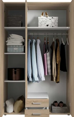 Daniela 120cm Kleiderschrank mit 3 Türen 2 Schubladen und Spiegel - Eiche