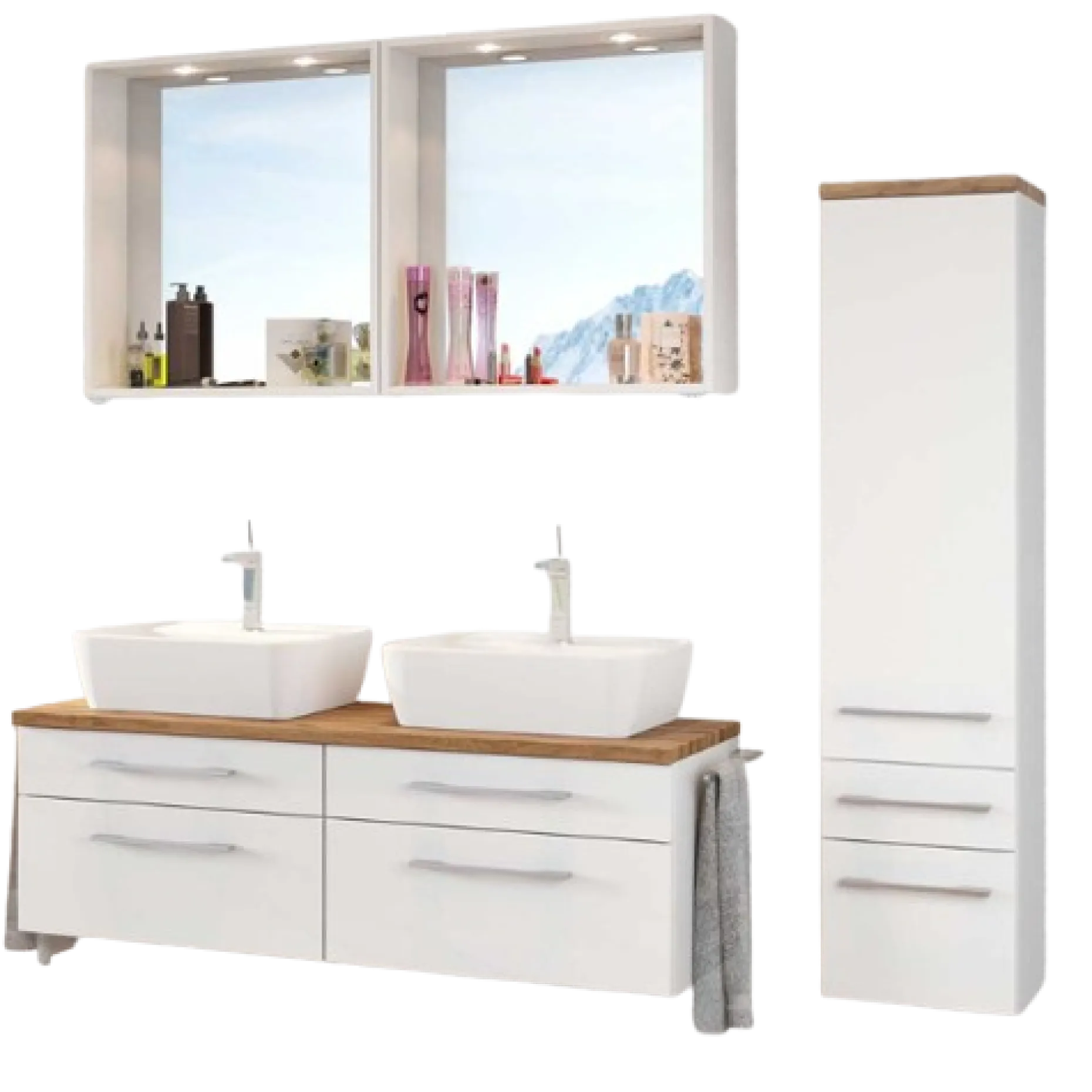 DasaBadezimmer : 2xs Spiegel, Waschbeckenschrank, Säulenschrank - weiß