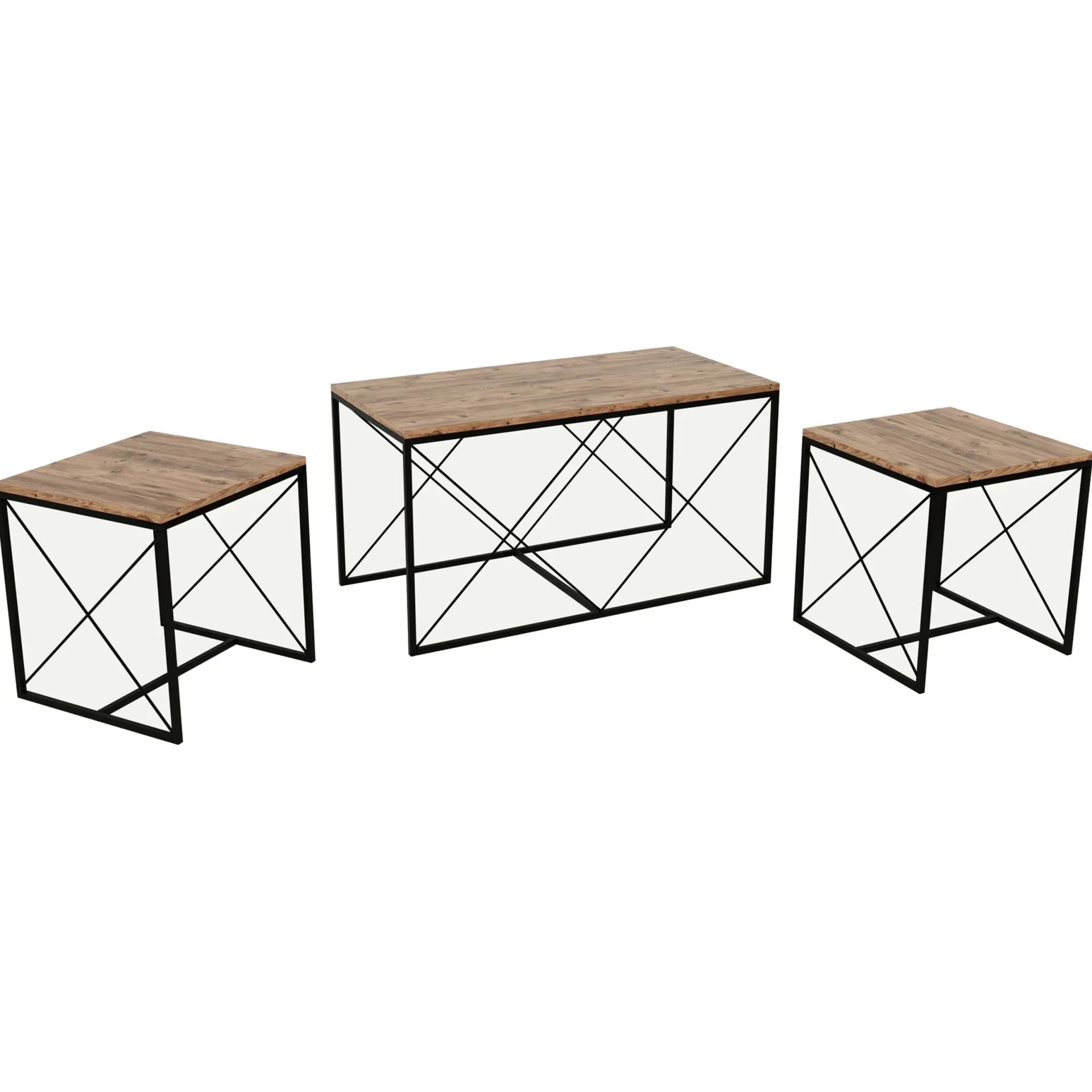 Emob Defne Couchtisch-Set | 100 % MELAMIN | Atlantische Kiefer, Schwarz