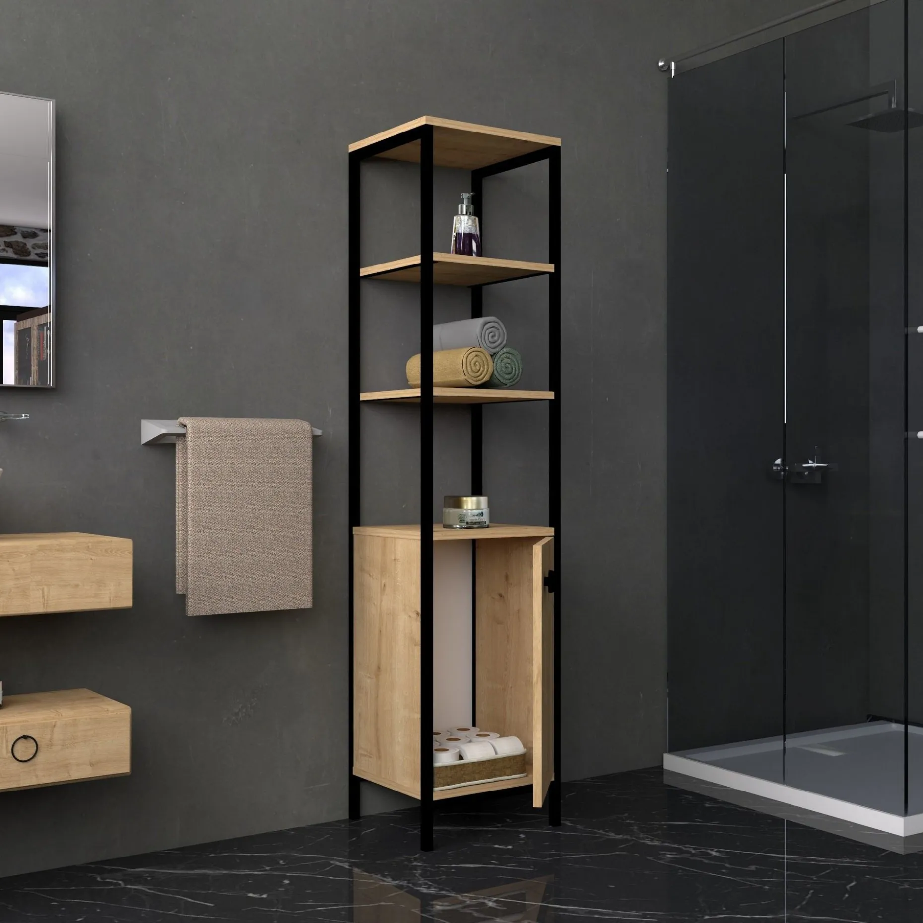 Derin Badezimmerschrank | 100 % MELAMIN | Saphir, Anthrazit