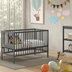 Dino Babybett | 60 x 120 cm | verstellbar | Kiefer anthrazit