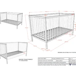 DinoKleinkindzimmer : Kleinkindbett 70x140cm und Wickeltisch - Kieferholz
