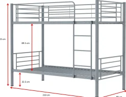 Dixie Etagenbett 90x200cm - Metall - matt grau