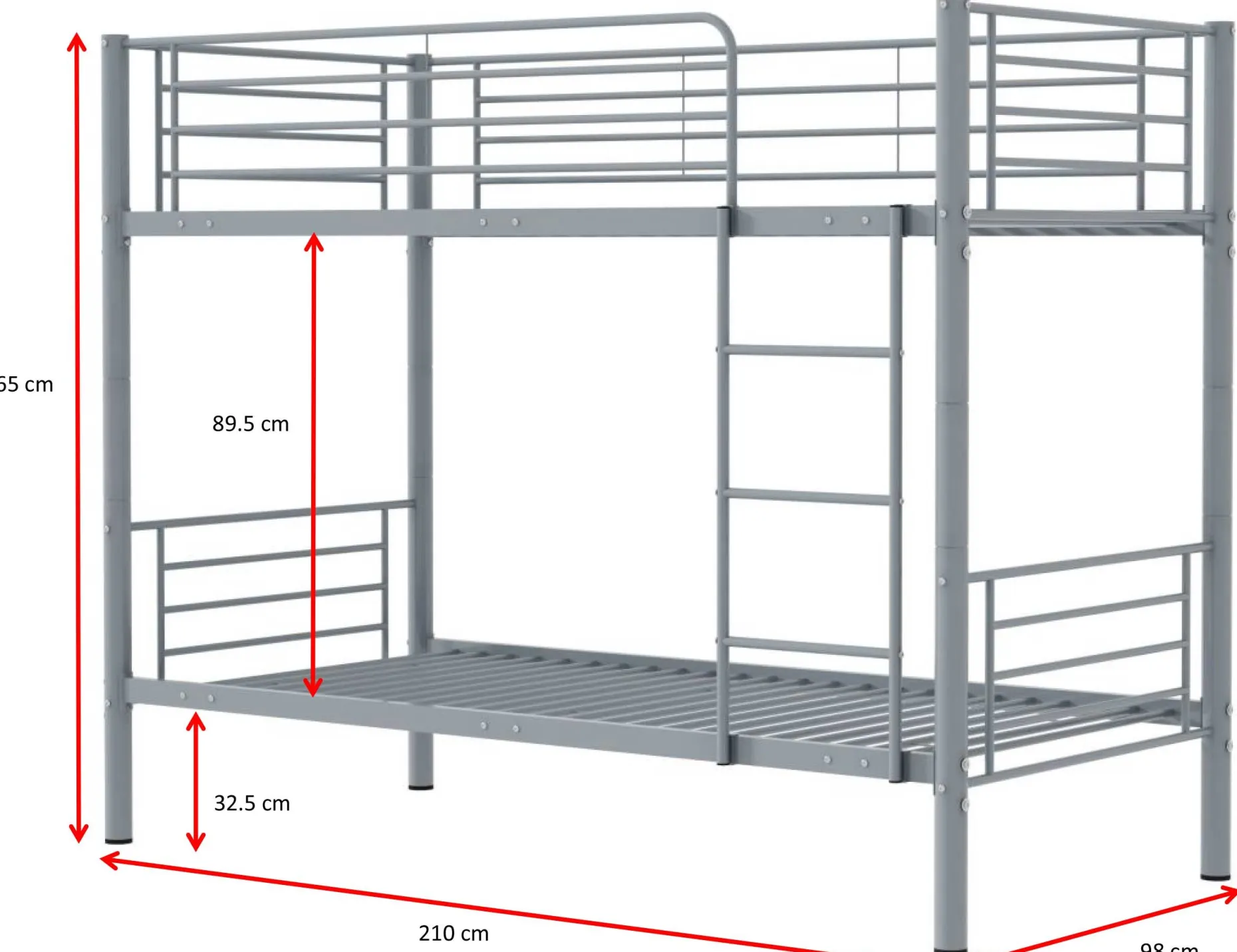 Dixie Etagenbett 90x200cm - Metall - matt grau