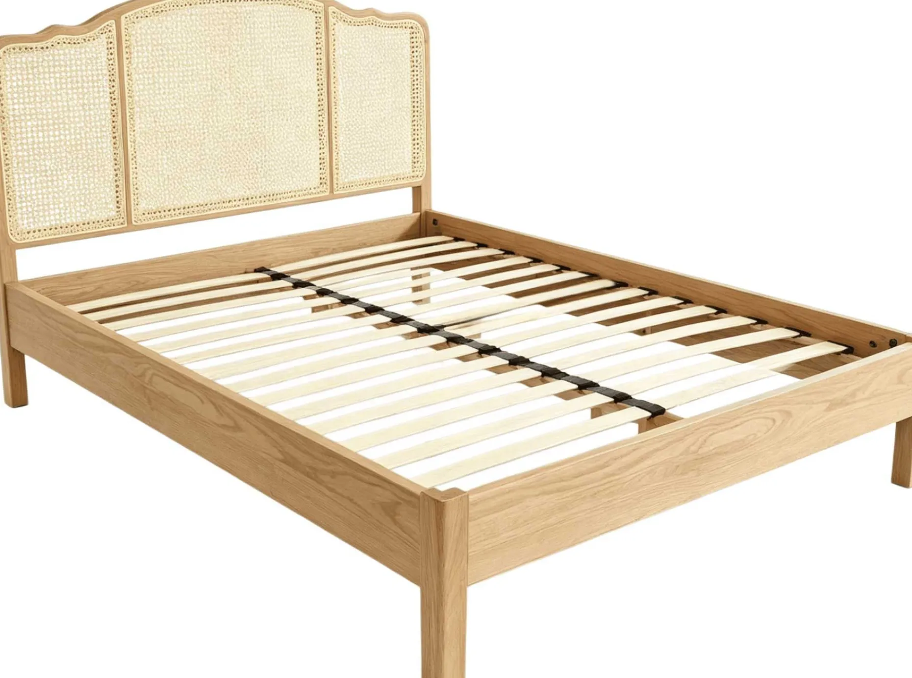 Doppelbet Prestige - 140x200cm - mit Lattenrost - Eichenholz/Rattan