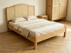 Doppelbet Prestige - 140x200cm - mit Lattenrost - Eichenholz/Rattan