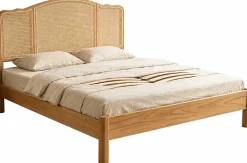 Doppelbet Prestige - 160x200cm - mit Lattenrost - Eichenholz/Rattan