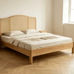 Doppelbet Prestige - 160x200cm - mit Lattenrost - Eichenholz/Rattan