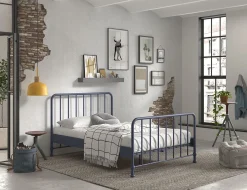 Doppelbett Bronxx Metall 140x200 - matt blau denim