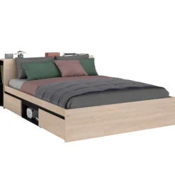 Doppelbett Bruxelles 148cm-2 Einlegeböden, 2 Schubladen, 1 Ablagefach-schwarz/eik