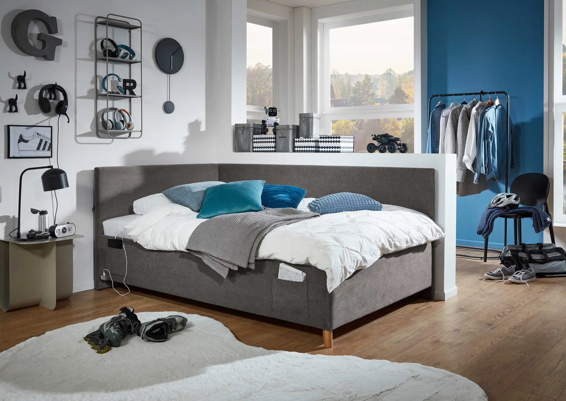 Doppelbett Cool | Mit Rückenlehne | 140 x 200 cm | Anthrazit Design