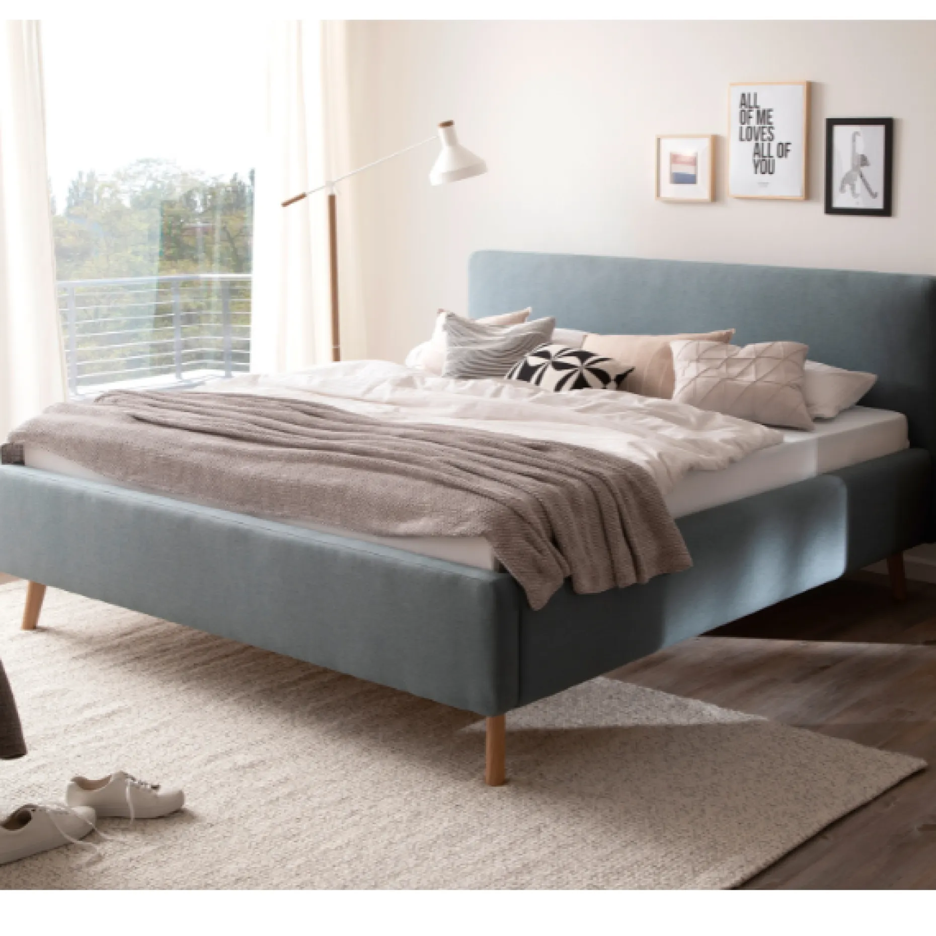 Doppelbett Cézanne 160x200cm mit Stauraum - eisblau