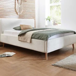 Doppelbett Dalila 160x200cm Teddystoff - weiß