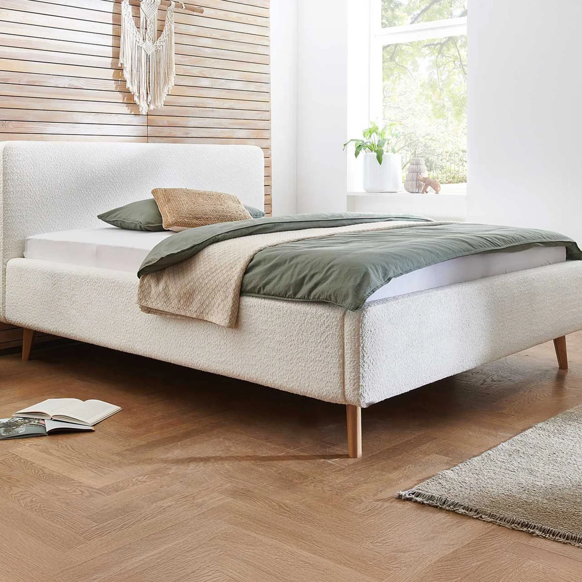Doppelbett Dalila 160x200cm Teddystoff - weiß