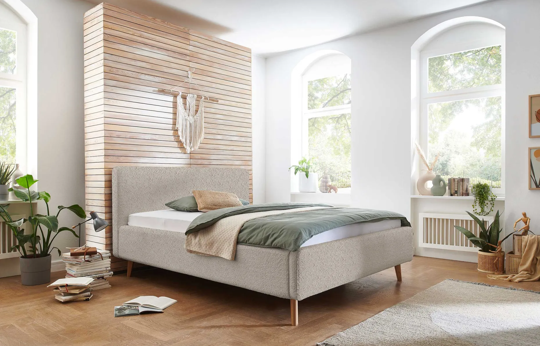 Doppelbett Dalila 180x200cm teddy stoff mit aufbewahrung - beige