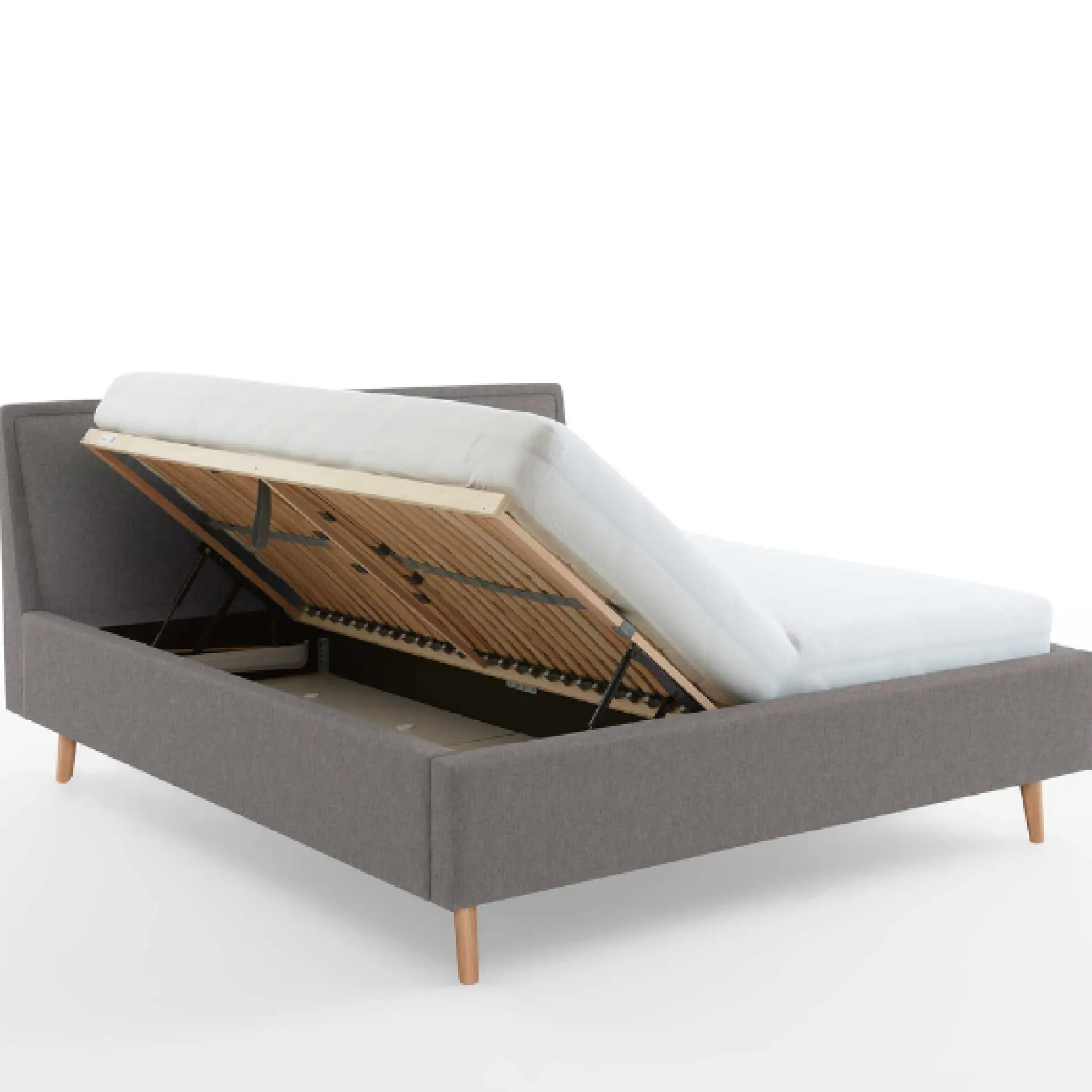 Doppelbett Estee 160x200cm mit Stauraum - hellgrau/Eiche