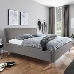 Doppelbett Estee 180x200cm mit Stauraum - hellgrau/ocker