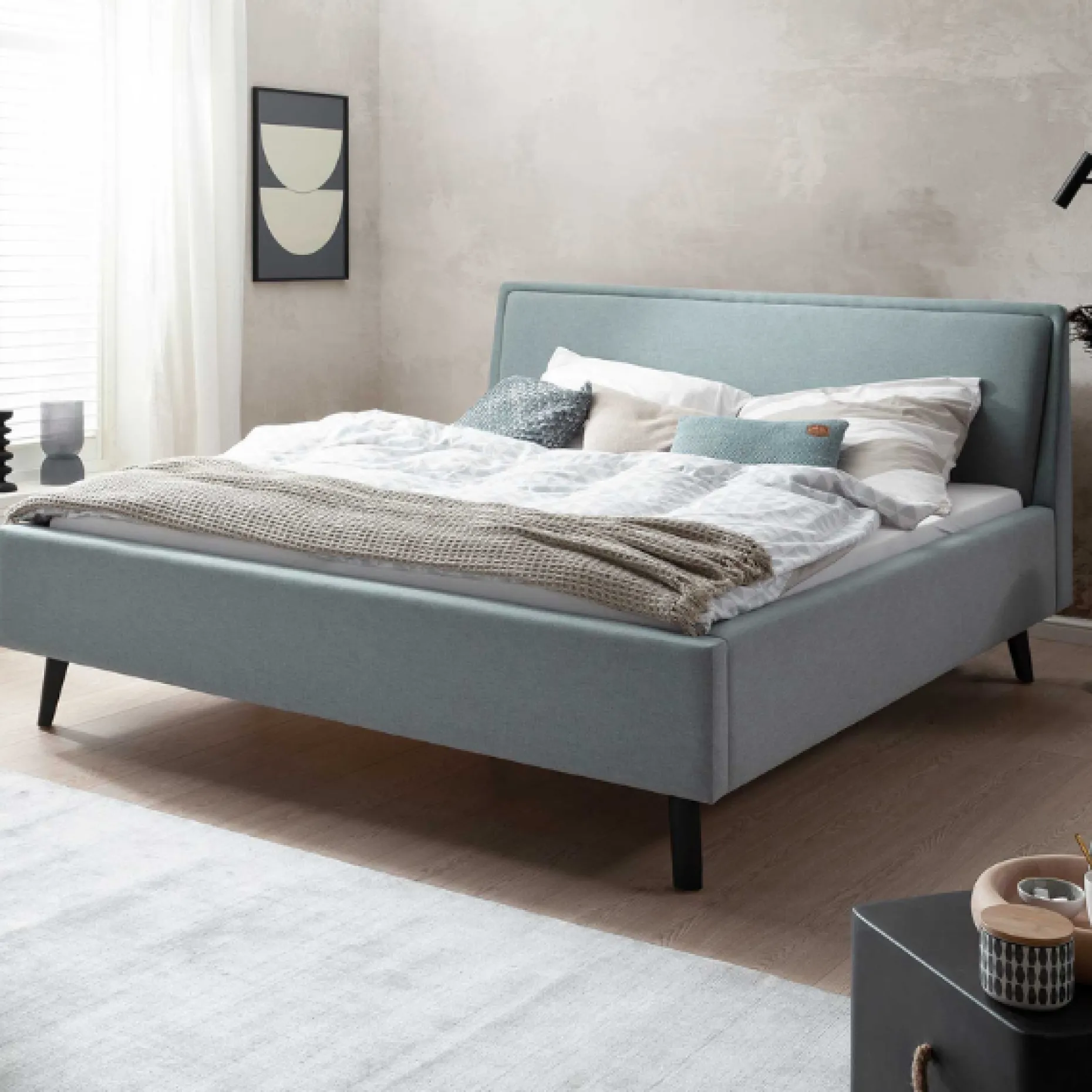 Doppelbett Estee 180x200cm mit Stauraum - eisblau/schwarz