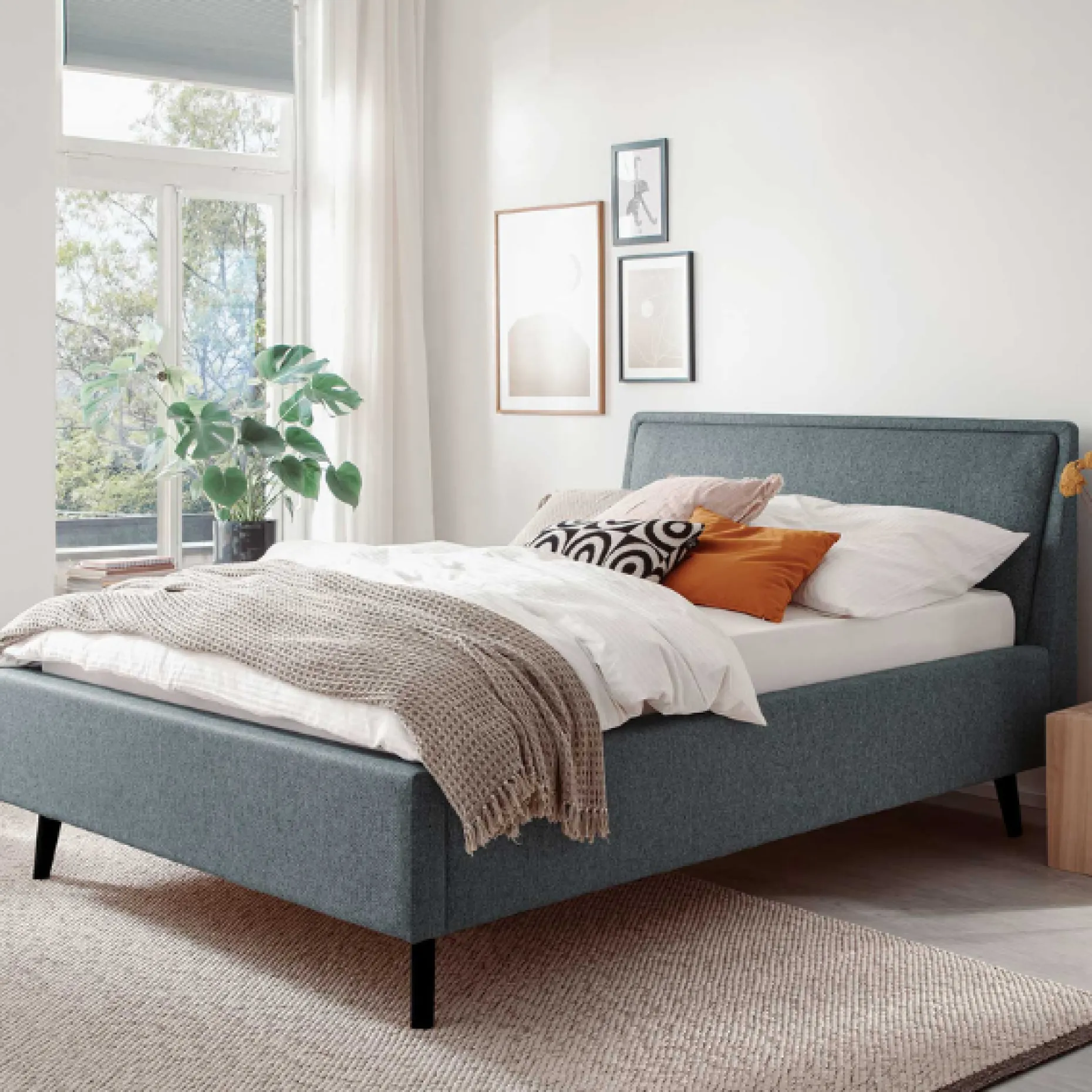 Doppelbett Estee 140x200 mit Stauraum - blau/schwarz