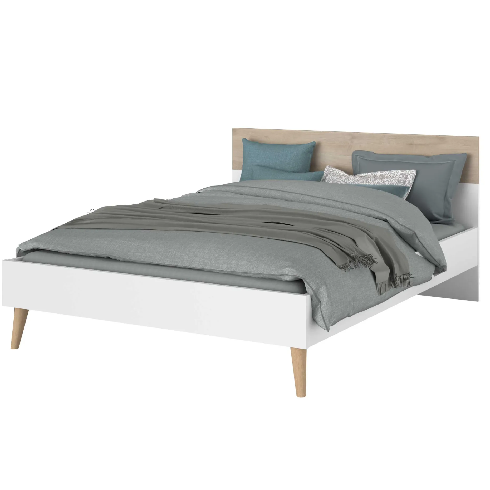 Doppelbett Hardy 140x190 - weiß/Eiche