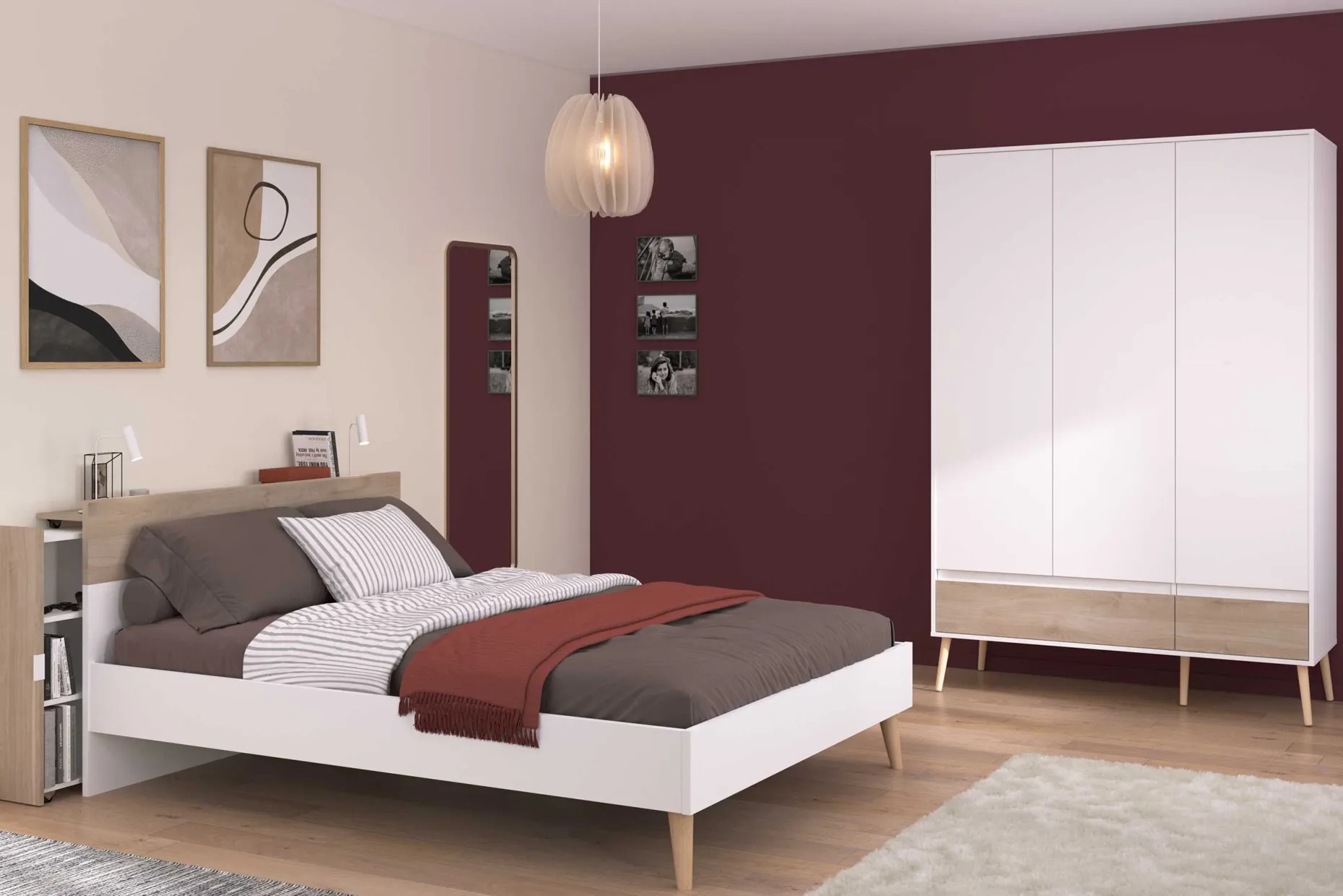 Doppelbett Hardy 140x190 - weiß/Eiche