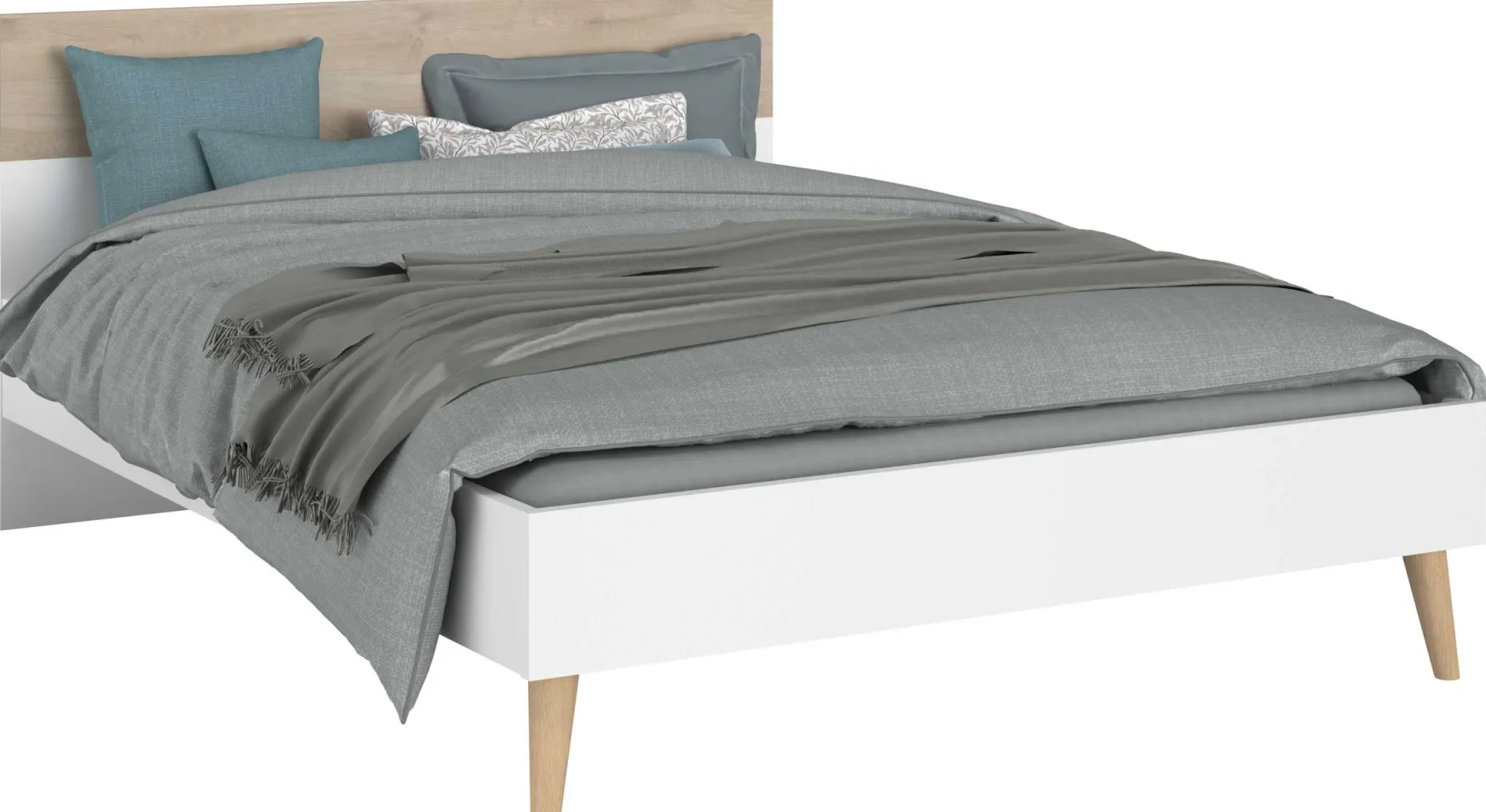Doppelbett Hardy 140x190 - weiß/Eiche