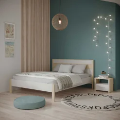 Doppelbett Heva - 160x200cm - weiß/Eiche Dekor