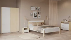 Doppelbett Heva - 160x200cm - weiß/Eiche Dekor