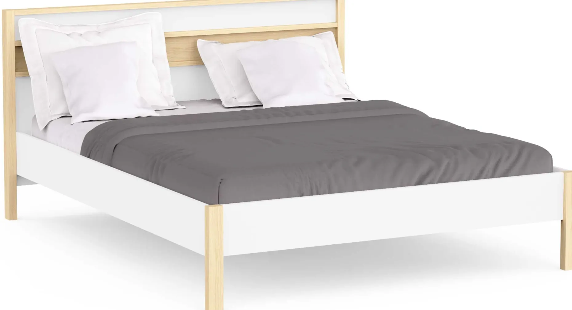 Doppelbett Heva - 160x200cm - weiß/Eiche Dekor