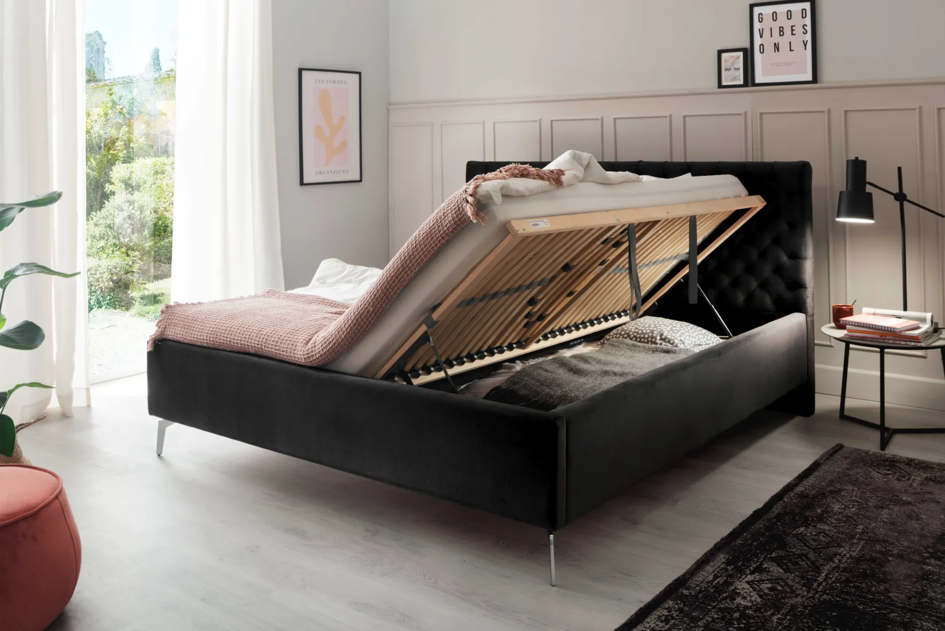 Doppelbett Janice mit Stauraum 180x200cm - schwarz