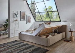 Doppelbett Kubrik 180x200cm mit Stauraum Rippe Samt - taupe