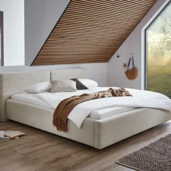 Doppelbett Kubrik 180x200cm mit Stauraum Rippe Samt - beige