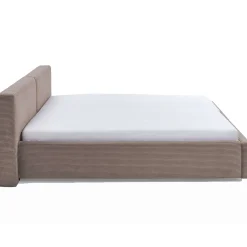 Doppelbett Kubrik 180x200cm mit Stauraum und Matratze - taupefarbener gerippter Samt
