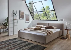 Doppelbett Kubrik 180x200cm mit Stauraum und Matratze - taupefarbener gerippter Samt