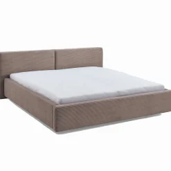 Doppelbett Kubrik 180x200cm mit Stauraum und Matratze - taupefarbener gerippter Samt