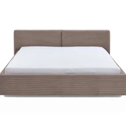 Doppelbett Kubrik 180x200cm mit Stauraum und Matratze - taupefarbener gerippter Samt
