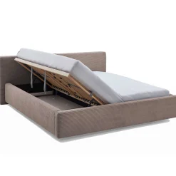 Doppelbett Kubrik 180x200cm mit Stauraum und Matratze - taupefarbener gerippter Samt