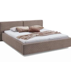 Doppelbett Kubrik 180x200cm mit Stauraum und Matratze - taupefarbener gerippter Samt
